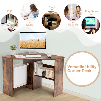 Corner Desk with Storage Shelves, Triangular Computer Desk with Cable Management Holes