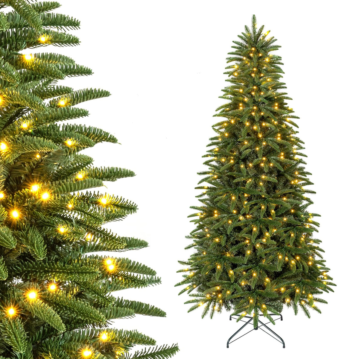 GOFLAME 5FT/6FT/7FT/8FT Pre-lit Christmas Tree | Holiday Decoration Tree with Warm White LED Lights