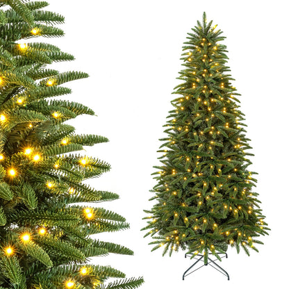 GOFLAME 5FT/6FT/7FT/8FT Pre-lit Christmas Tree | Holiday Decoration Tree with Warm White LED Lights