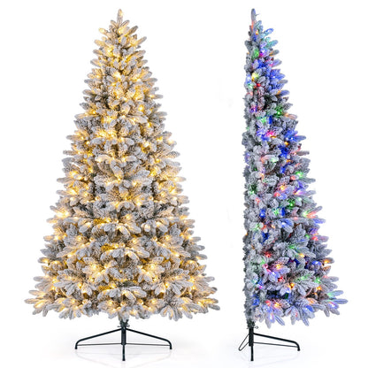 GOFLAME 6FT/7FT Pre-lit Half Christmas Tree | Snow Flocked Artificial Xmas Tree