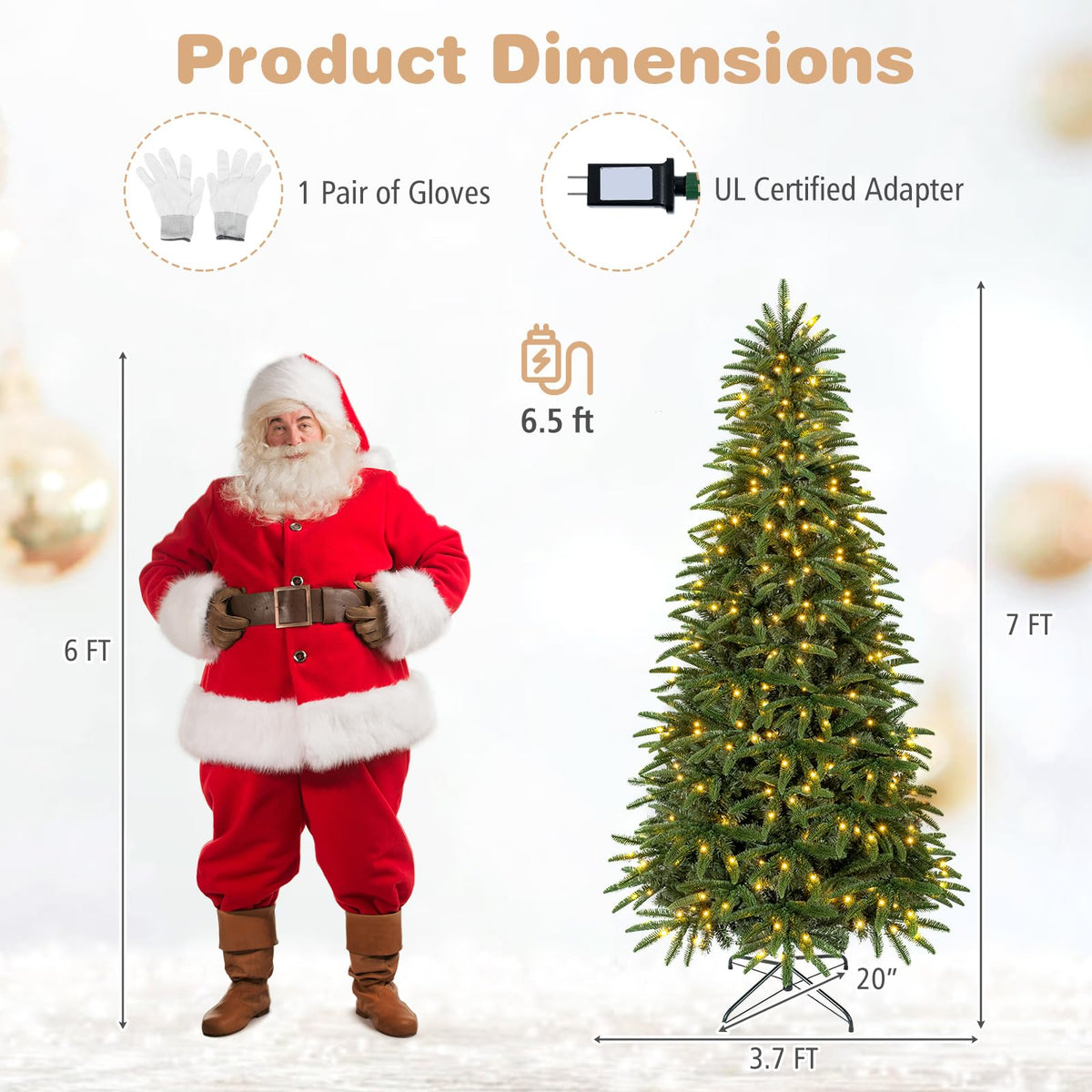 GOFLAME 5FT/6FT/7FT/8FT Pre-lit Christmas Tree | Holiday Decoration Tree with Warm White LED Lights