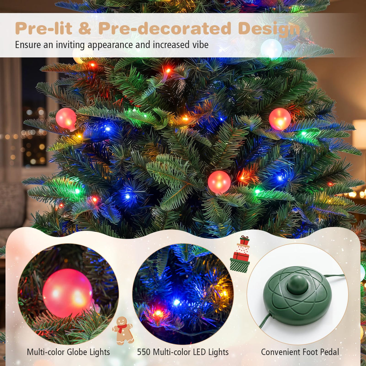 GOFLAME 7FT/8FT Pre-lit Christmas Tree with Power Connector