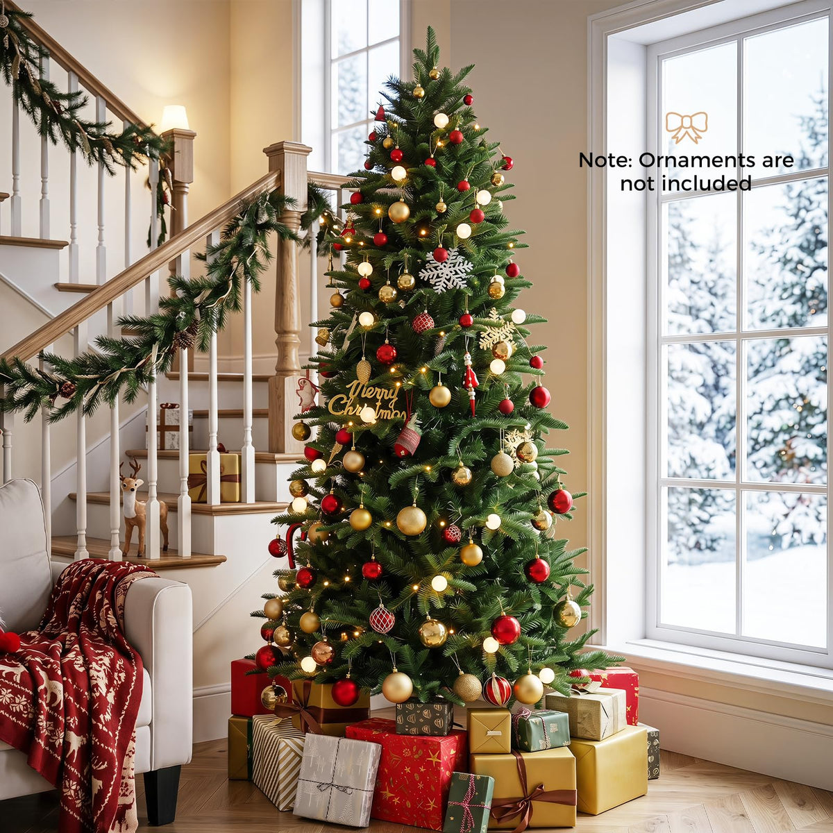 GOFLAME 7FT/8FT Pre-lit Christmas Tree with Power Connector