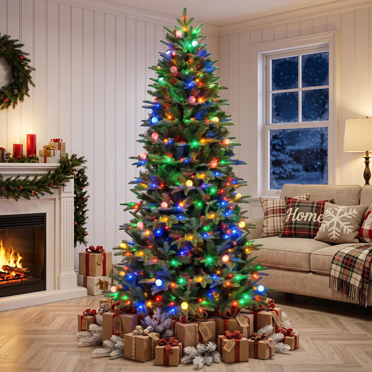 GOFLAME 7FT/8FT Pre-lit Christmas Tree with Power Connector