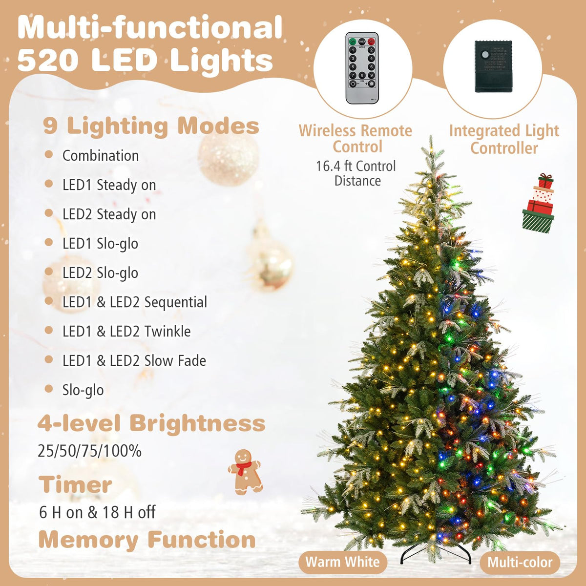 GOFLAME 7.5FT/9FT Pre-Lit Christmas Tree with Remote