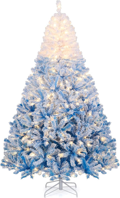 Goflame Pre-Lit Snow Flocked Christmas Tree | Artificial Hinged Xmas Full Tree