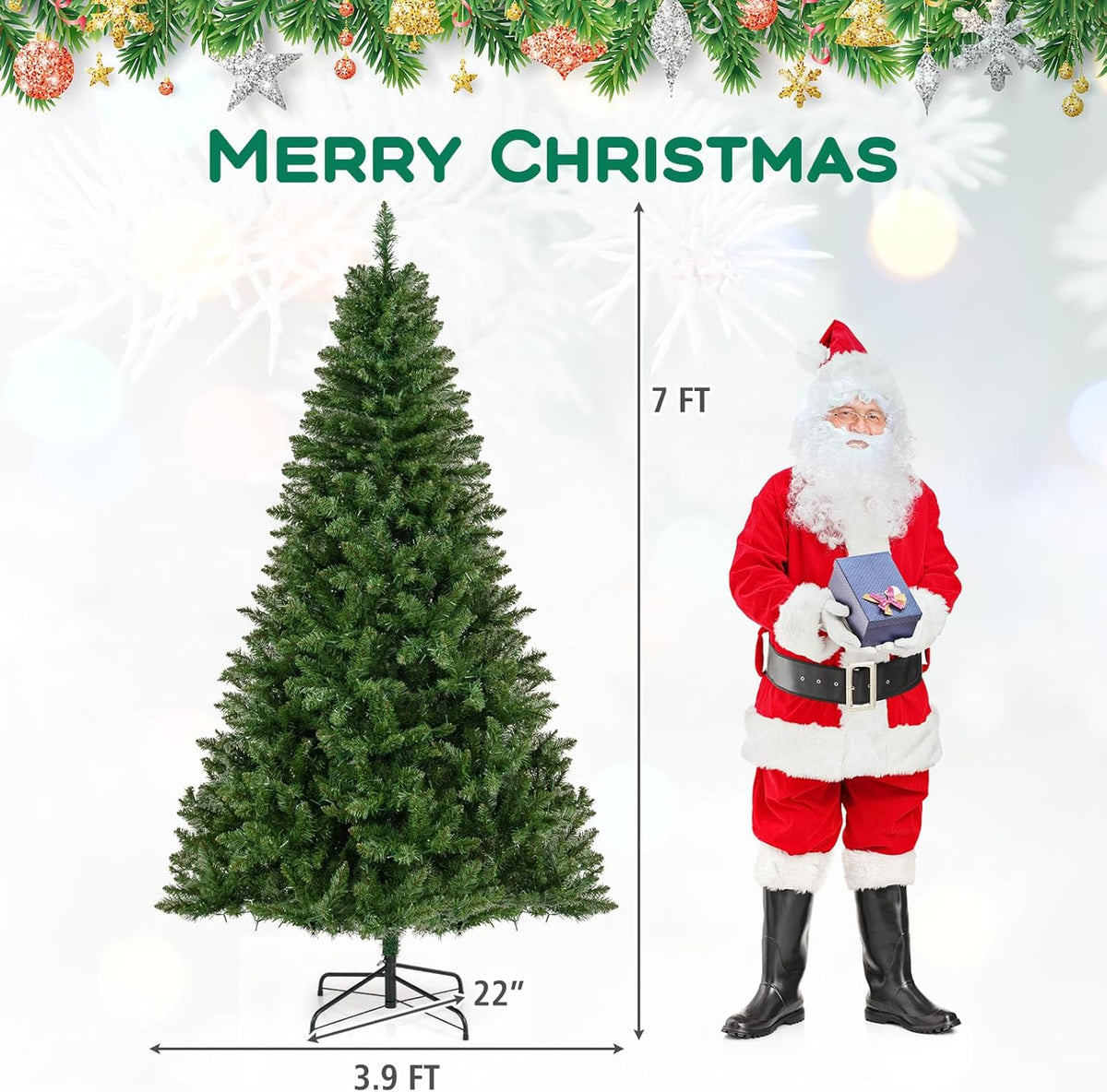 Goflame Pre-Lit Artificial Christmas Tree with 7 Lighting Modes & Folding Metal Stand