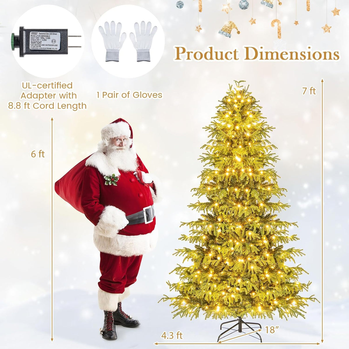 Goflame Pre-Lit Artificial Christmas Tree with PVC & Soft TPE Branch Tips & Foldable Metal Stand