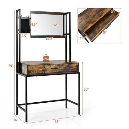 Industrial Vanity Table with 3-Position Adjustable Mirror, Makeup Dressing Table with Cosmetic Brush Pouch and 1 Large Drawer