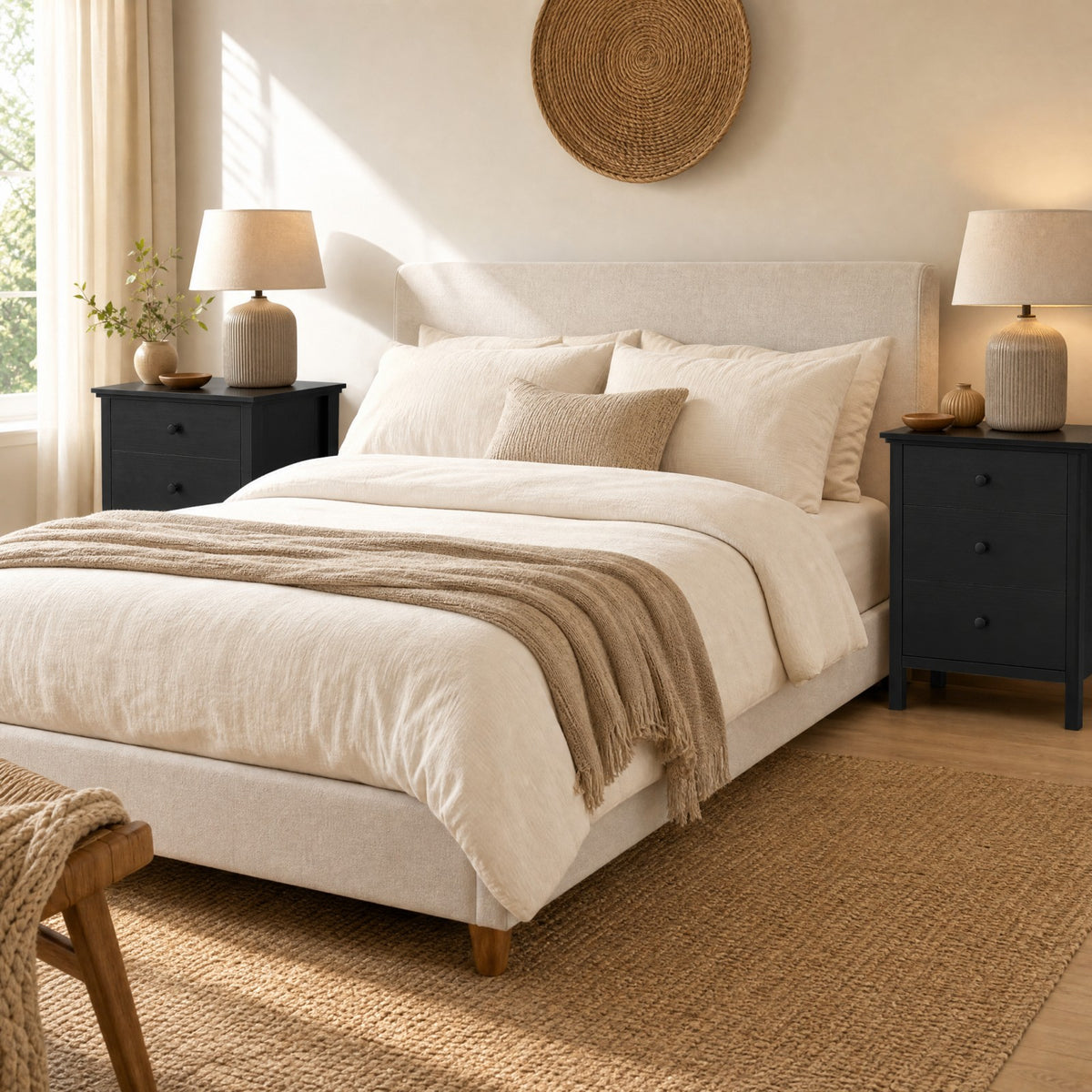 Goflame Modern 3-Drawer Nightstand Wooden Bedside Table