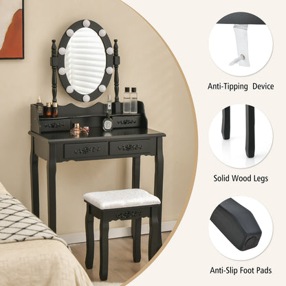Vanity Table Set with Lighted Rotatable Mirror, Dressing Table with 3-Color Lights & Adjustable Brightness