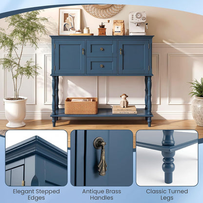 Goflame Console Table with 2 Drawers & 2 Door Cabinets | Narrow Sofa Stand Behind Couch Table with Open Storage Shelf for Living Room