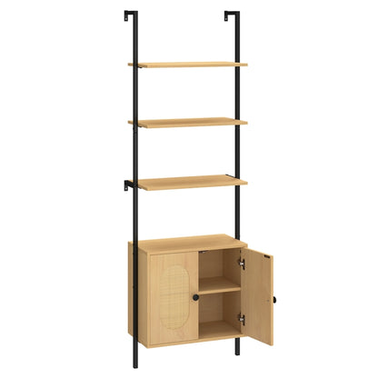 72.5'' Tall Bookshelf with Cabinet, 4-Tier Wall Mount Ladder Shelf with Rattan Cabinet