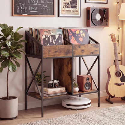 Goflame 2-Tier Record Player Stand, Vinyl Record Storage | 250 LP Albums Display Shelf