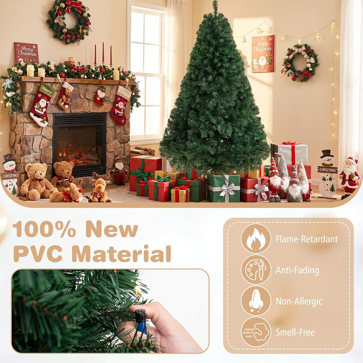 GOFLAME 6FT Pre-lit Christmas Tree with 230 Warm White LED Lights
