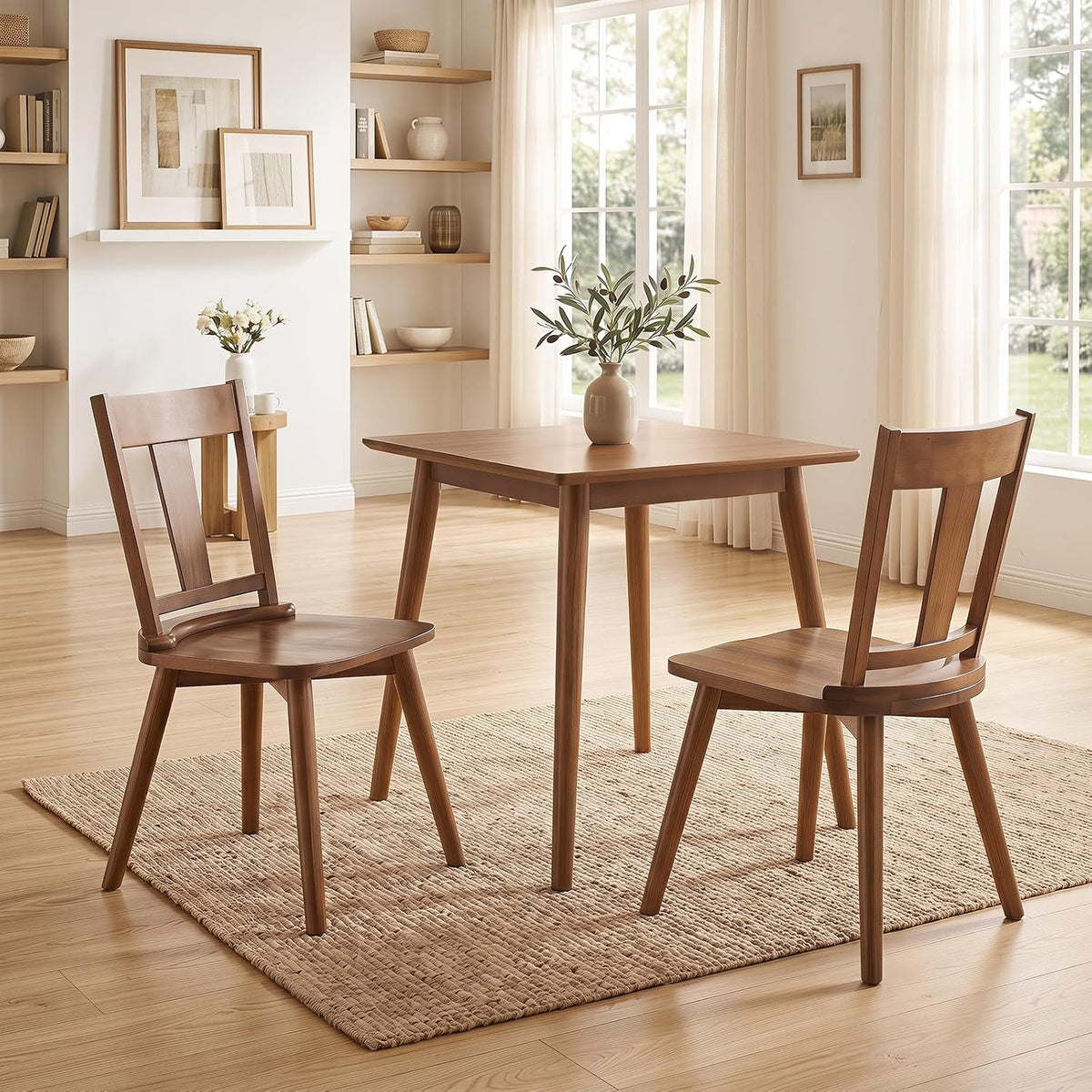 Goflame Wooden Dining Chairs Set of 2, Solid Wood Kitchen Chairs | Modern Farmhouse Dining Room Chairs w/Hollowed Backrest