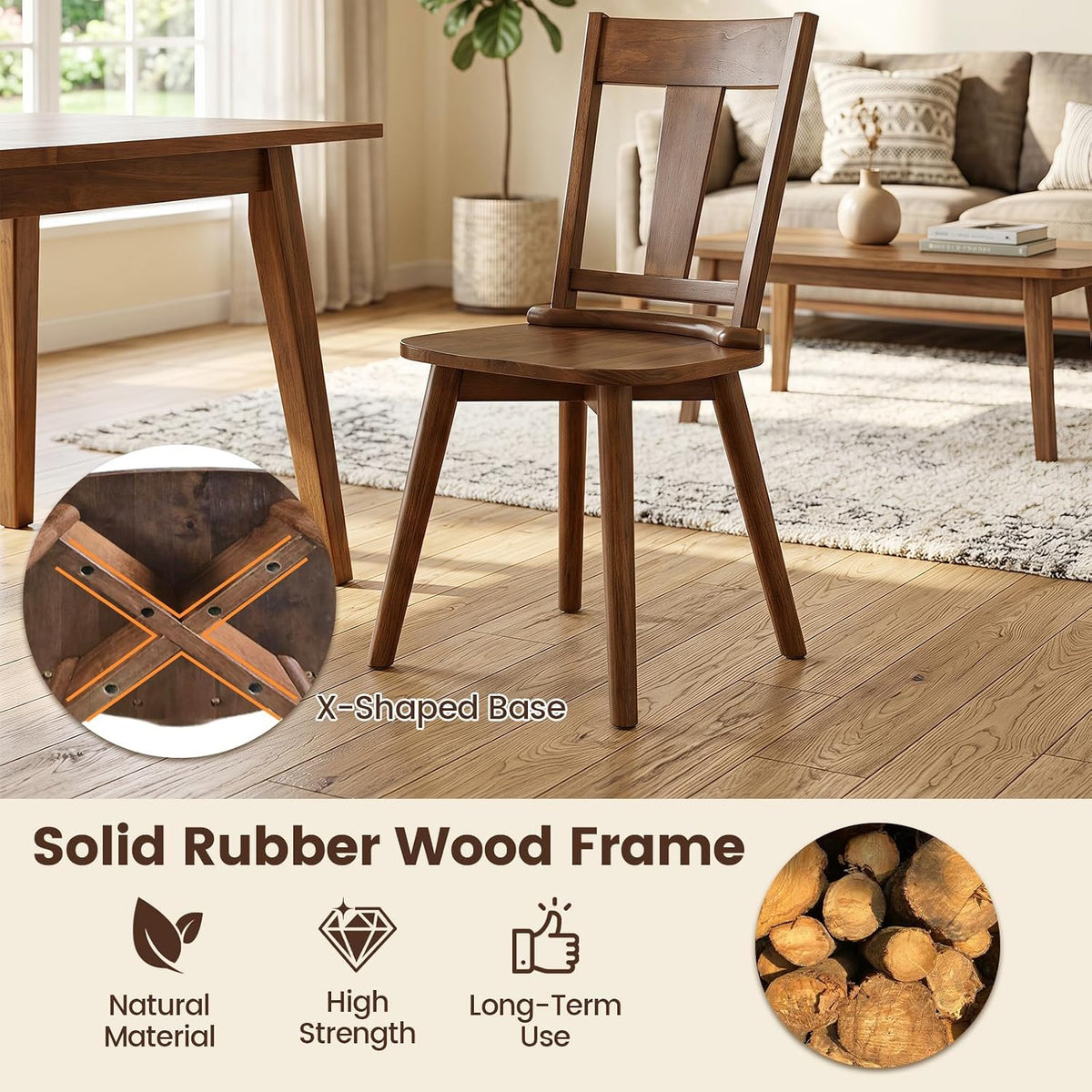 Goflame Wooden Dining Chairs Set of 2, Solid Wood Kitchen Chairs | Modern Farmhouse Dining Room Chairs w/Hollowed Backrest