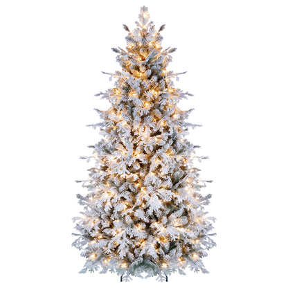 GOFLAME 5/6/7/8FT Pre-lit Christmas Tree | Snow Flocked Artificial Xmas Tree
