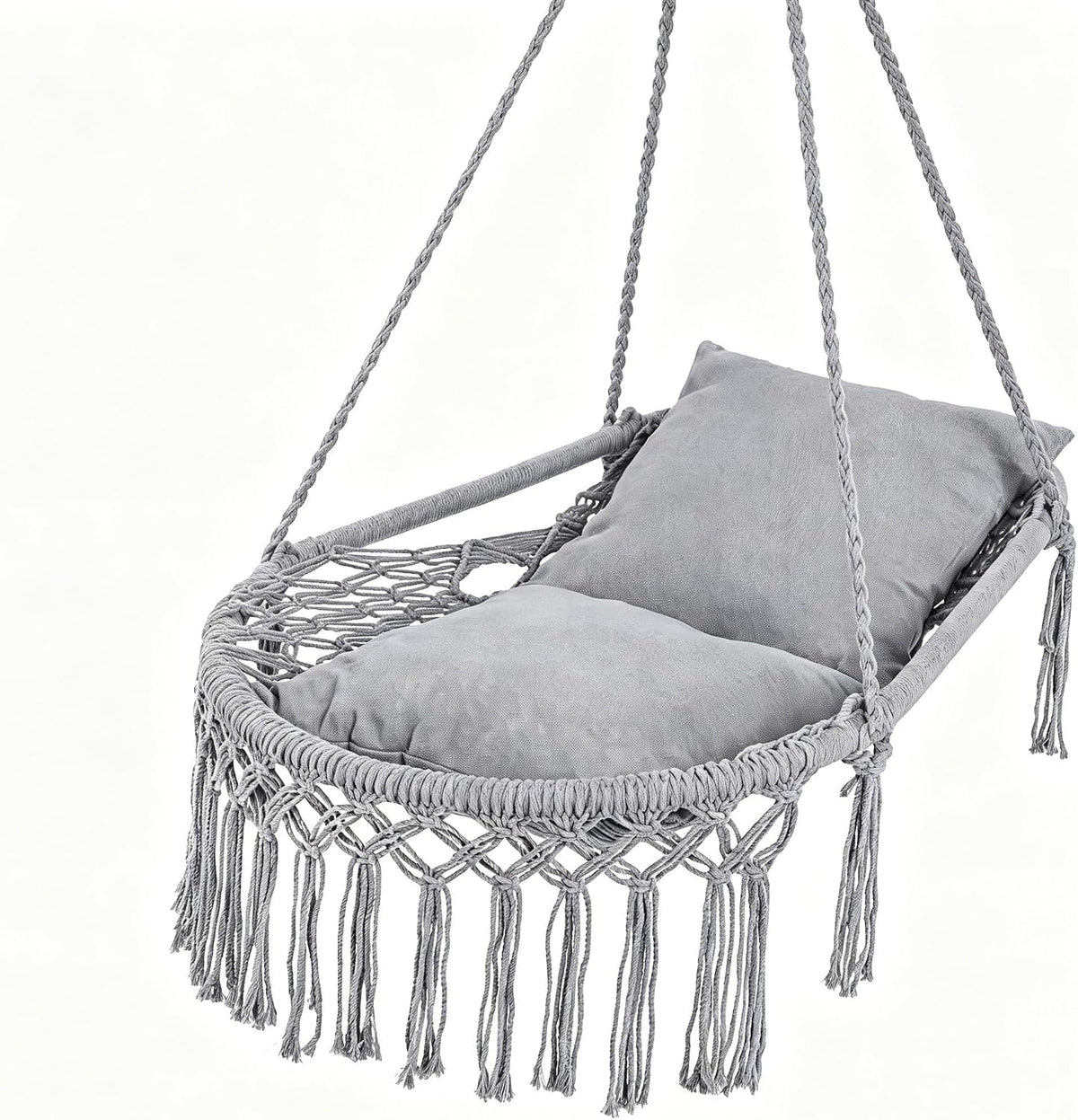 Goflame Macrame Hammock Chair w/Removable Cushions & Sturdy Metal Ring