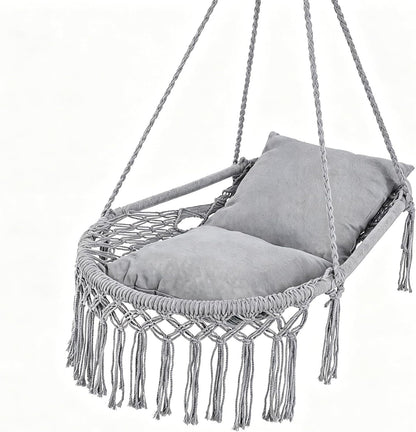 Goflame Macrame Hammock Chair w/Removable Cushions & Sturdy Metal Ring