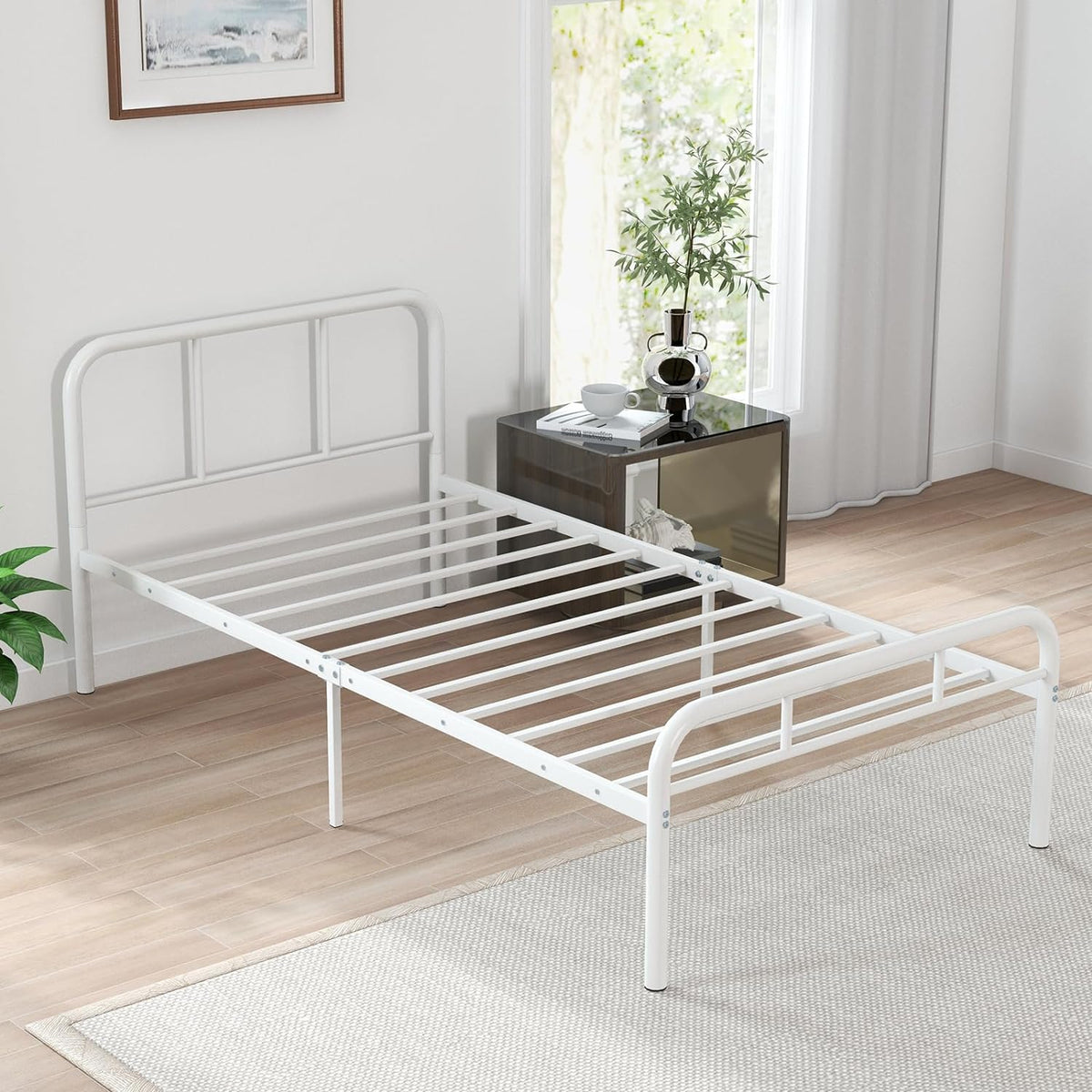 Goflame Twin Size Bed Frame, Modern Metal Platform Bed with Headboard and Footboard, Heavy Duty Steel Slat Support Mattress Foundation