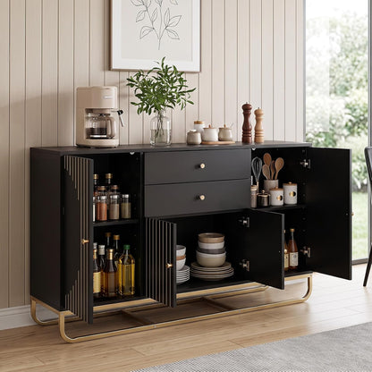 Goflame Modern Sideboard Buffet Cabinet with Storage & 2 Drawers| Coffee Bar Cabinet w/ Geometric Design