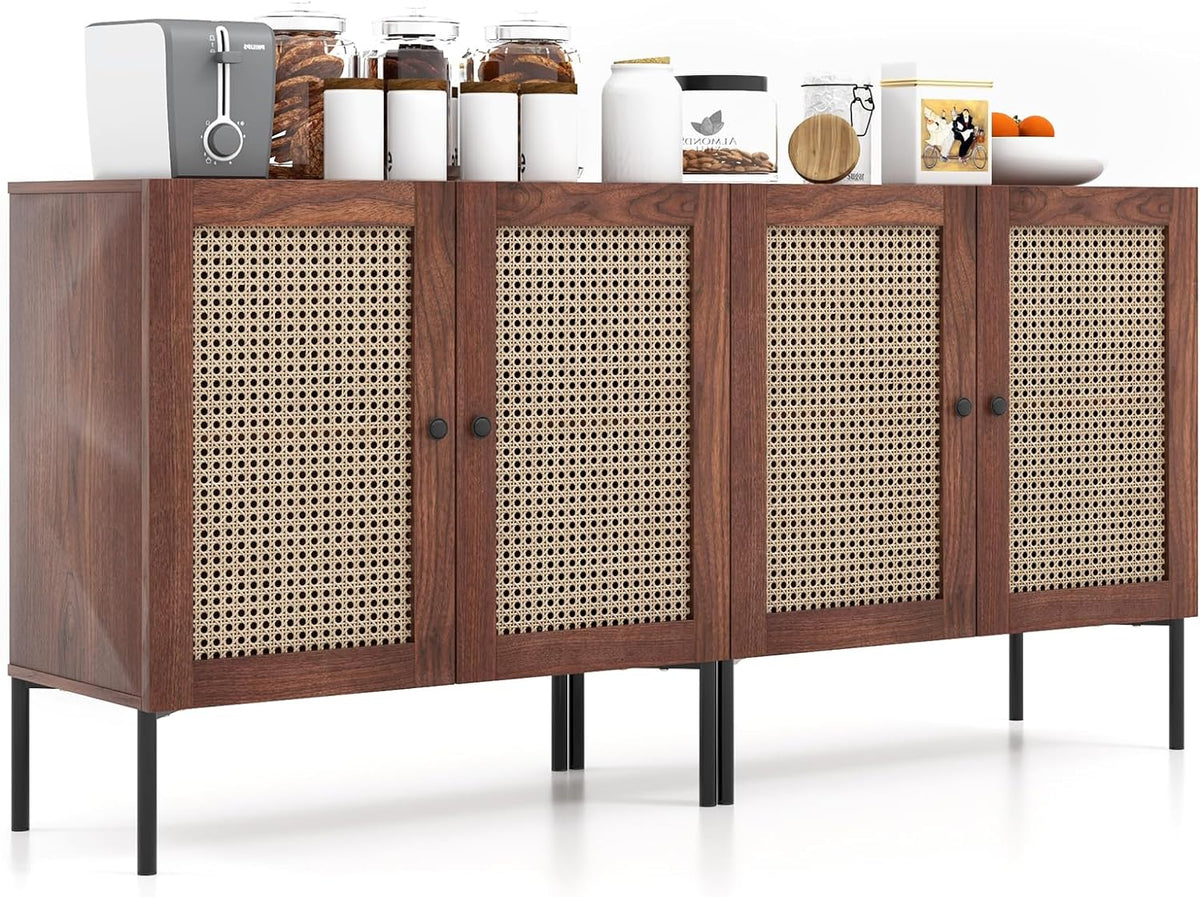 Goflame Buffet Cabinet, Wood Sideboard Storage Cabinet with Rattan Door, 3-Position Adjustable Shelf