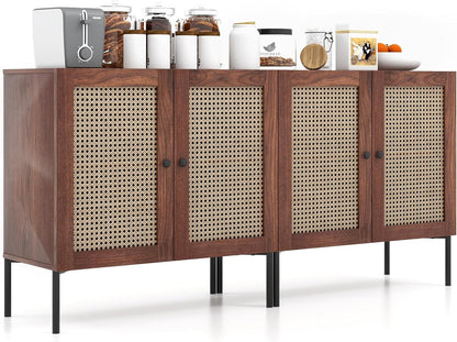 Goflame Buffet Cabinet, Wood Sideboard Storage Cabinet with Rattan Door, 3-Position Adjustable Shelf