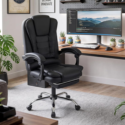 Goflame Massage Office Chair, Comfy Desk Chair with Foot Rest, Black | Executive Chair with Adjustable Reclining Backrest