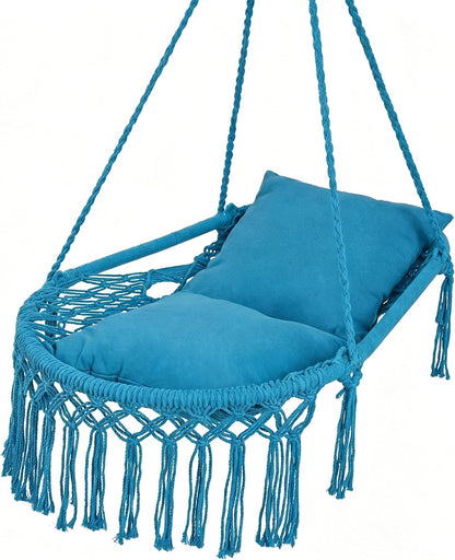 Goflame Macrame Hammock Chair w/Removable Cushions & Sturdy Metal Ring