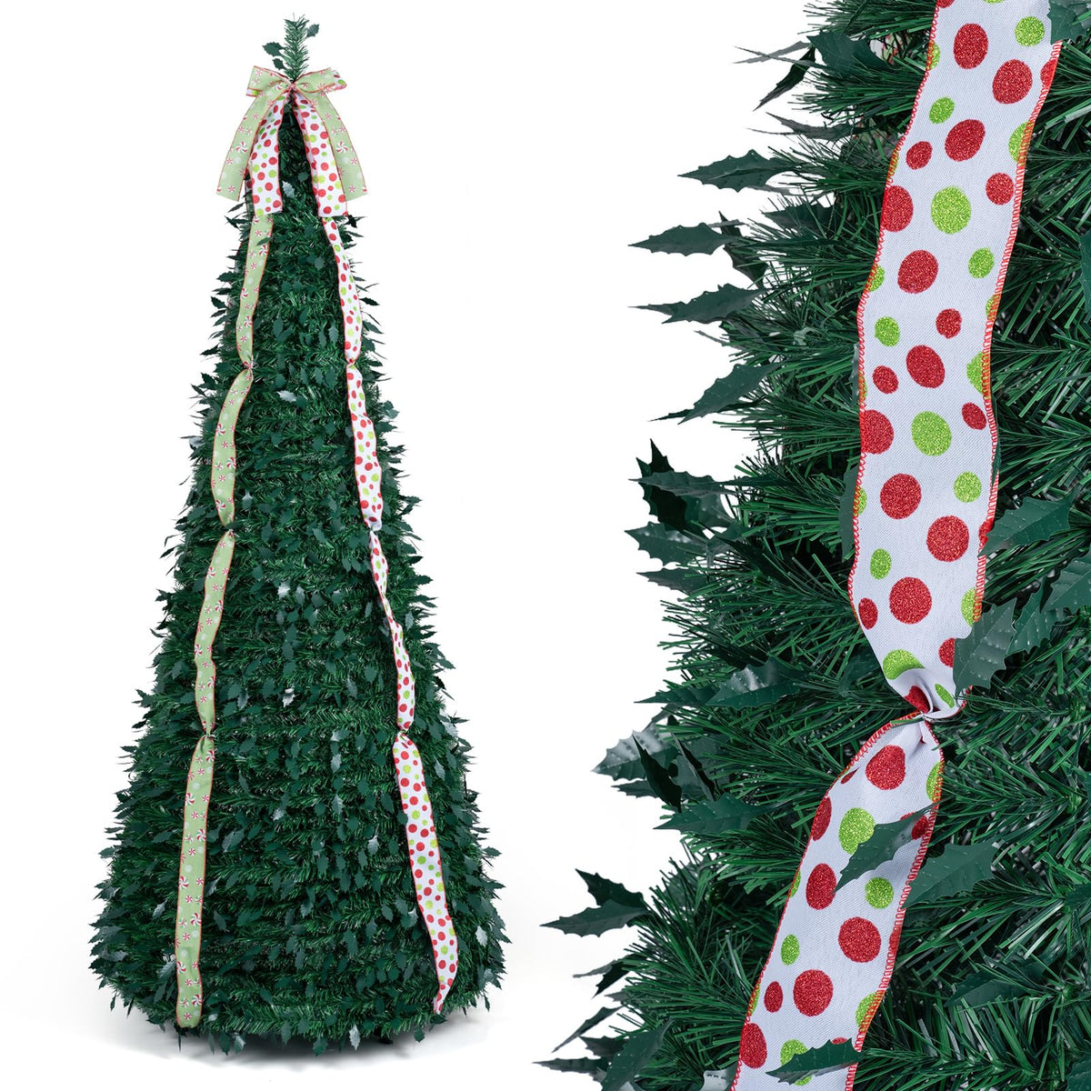 GOFLAME 6ft/7ft Pop Up Christmas Tree with Tree Topper Bow & 4 Ribbons