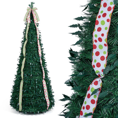 GOFLAME 6ft/7ft Pop Up Christmas Tree with Tree Topper Bow & 4 Ribbons