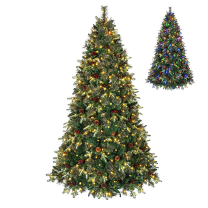 GOFLAME 6ft/7ft Pre-lit Christmas Tree with Pine Cones and Red Berries Artificial Holiday Decoration Tree