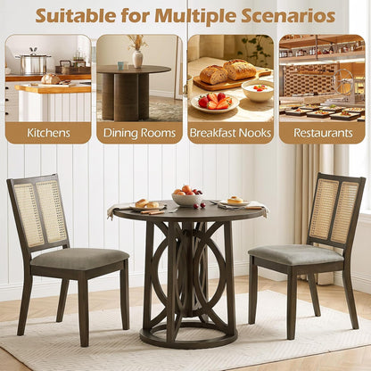 Goflame Rattan Dining Chairs Farmhouse Upholstered Kitchen Chairs | Boho Dining Room Chair w/Curved Backrest & Padded Seat