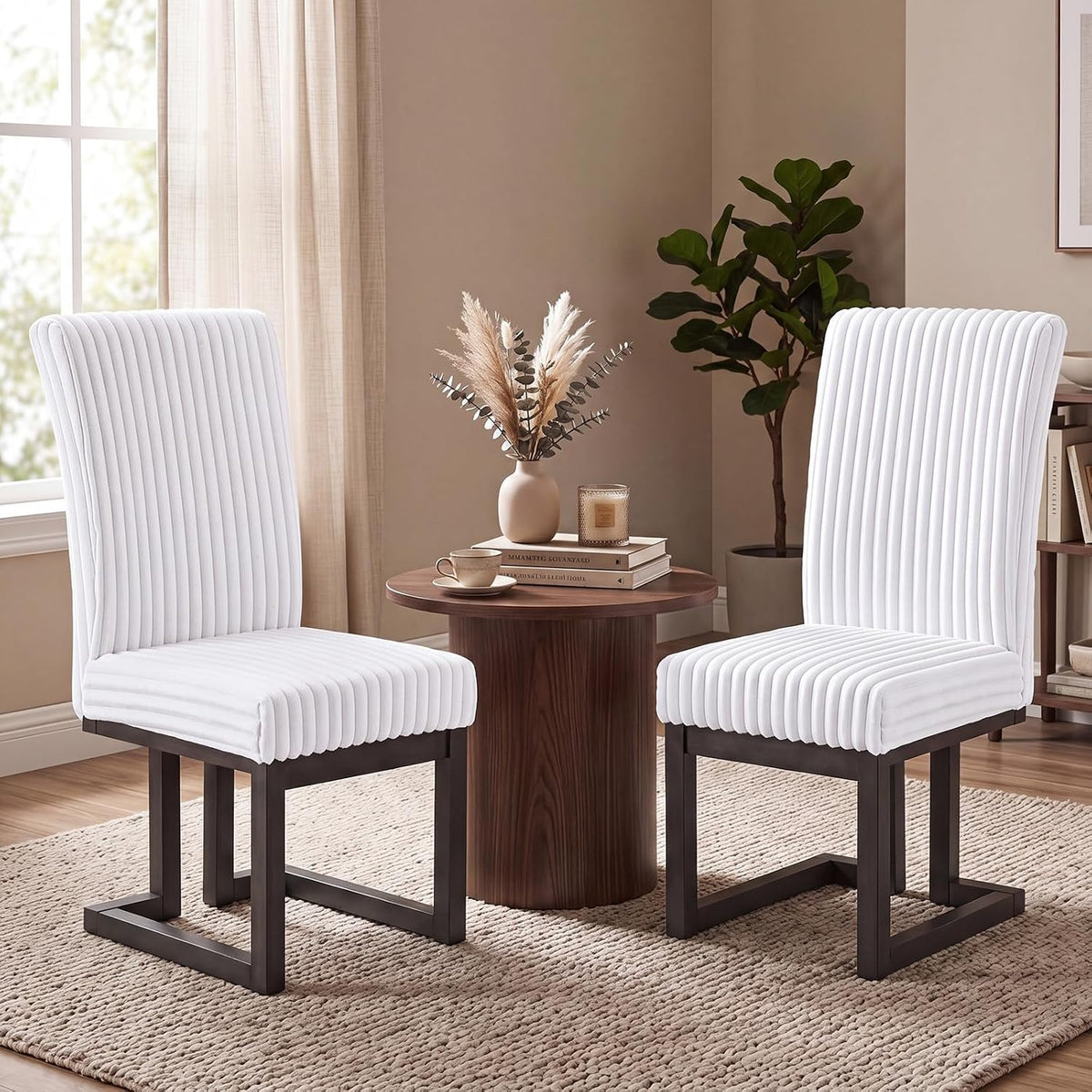 Goflame Upholstered Dining Chairs Set of 2, Kitchen Chairs with High Back | Modern Dining Room Chairs with Fabric Channel Back & Seat