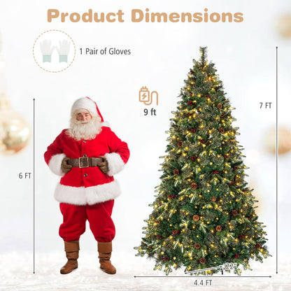 GOFLAME 6ft/7ft Pre-lit Christmas Tree with Pine Cones and Red Berries Artificial Holiday Decoration Tree