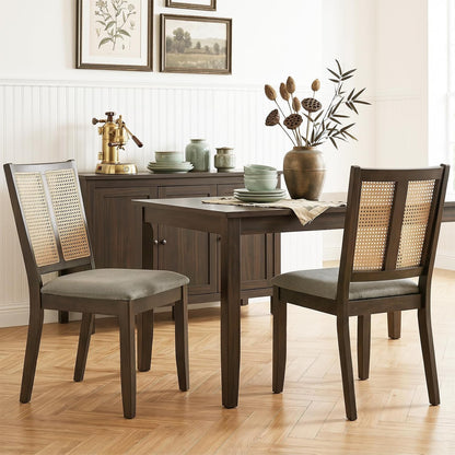 Goflame Rattan Dining Chairs Farmhouse Upholstered Kitchen Chairs | Boho Dining Room Chair w/Curved Backrest & Padded Seat