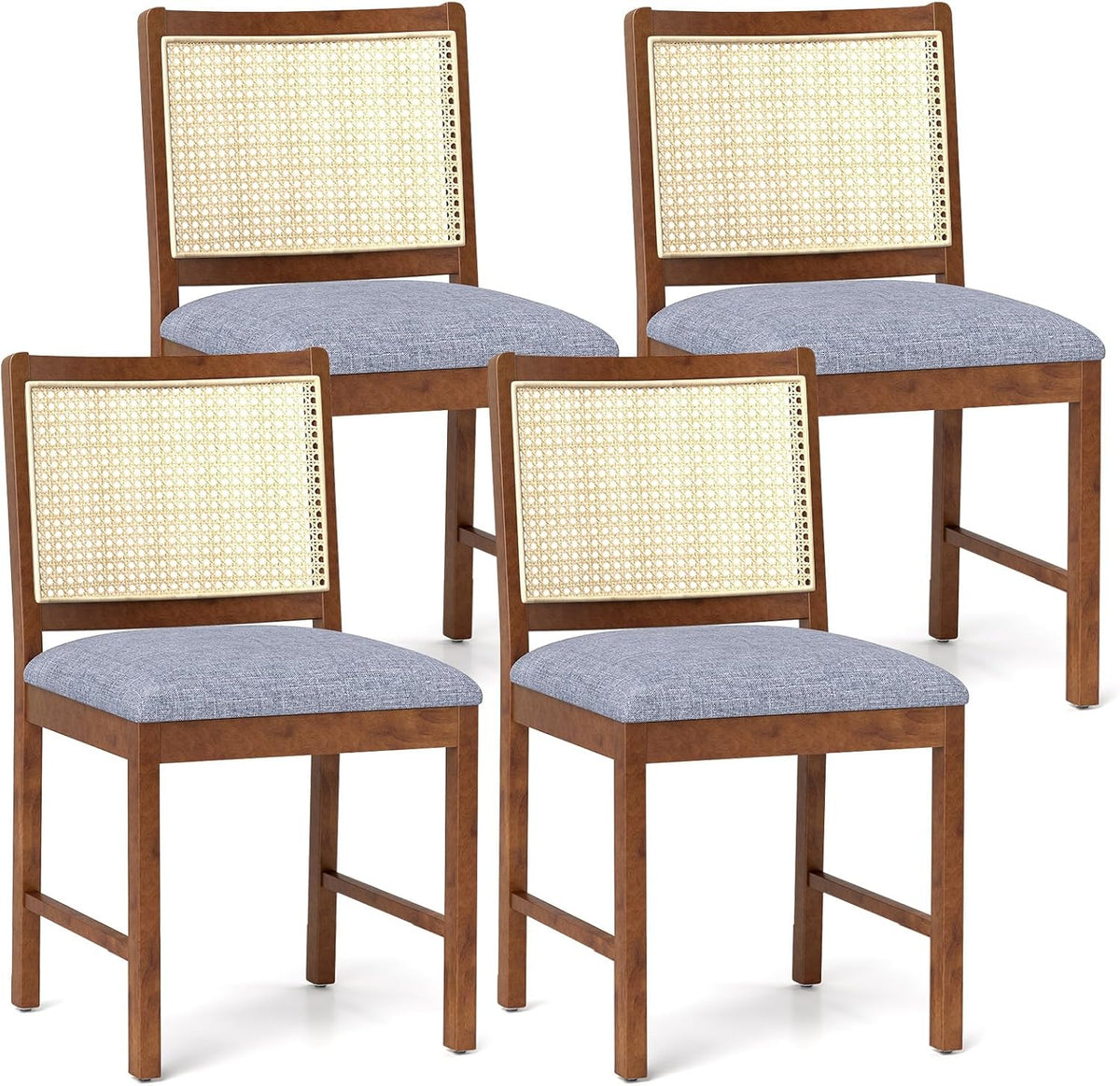 Goflame Rattan Dining Chairs Set of 2/4, Modern Upholstered Kitchen Chairs w/Rubber Wood Frame