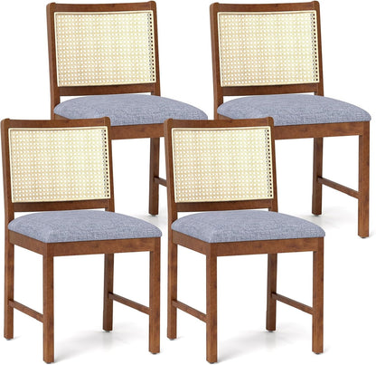 Goflame Rattan Dining Chairs Set of 2/4, Modern Upholstered Kitchen Chairs w/Rubber Wood Frame