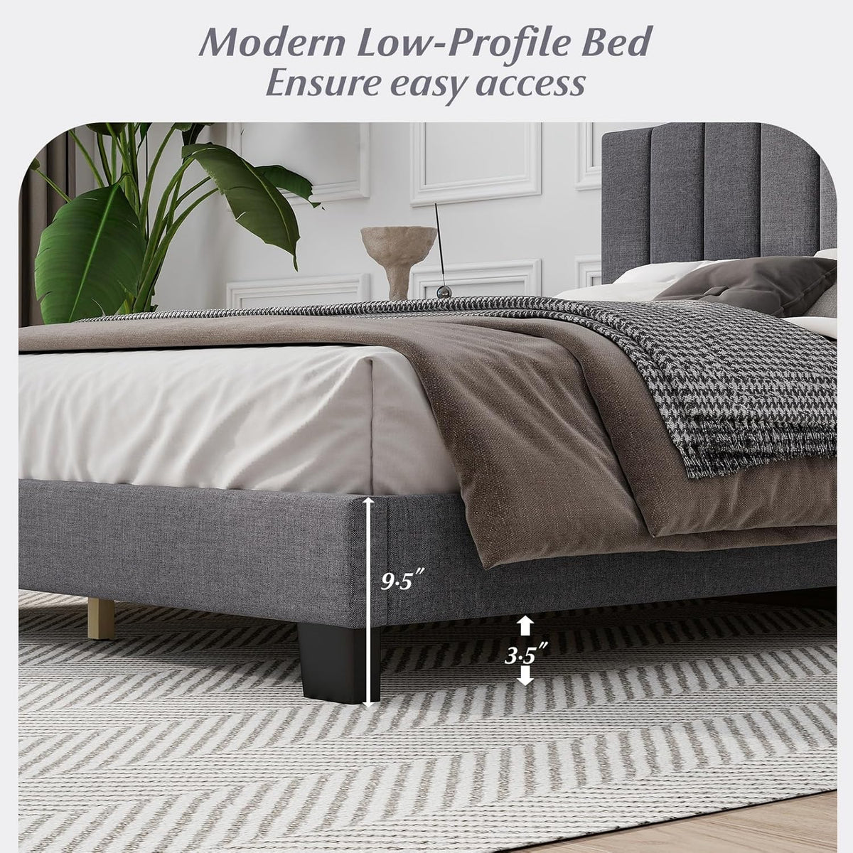 Goflame Queen Bed Framewith Adjustable Arch Tufted Headboard Mattress Foundation