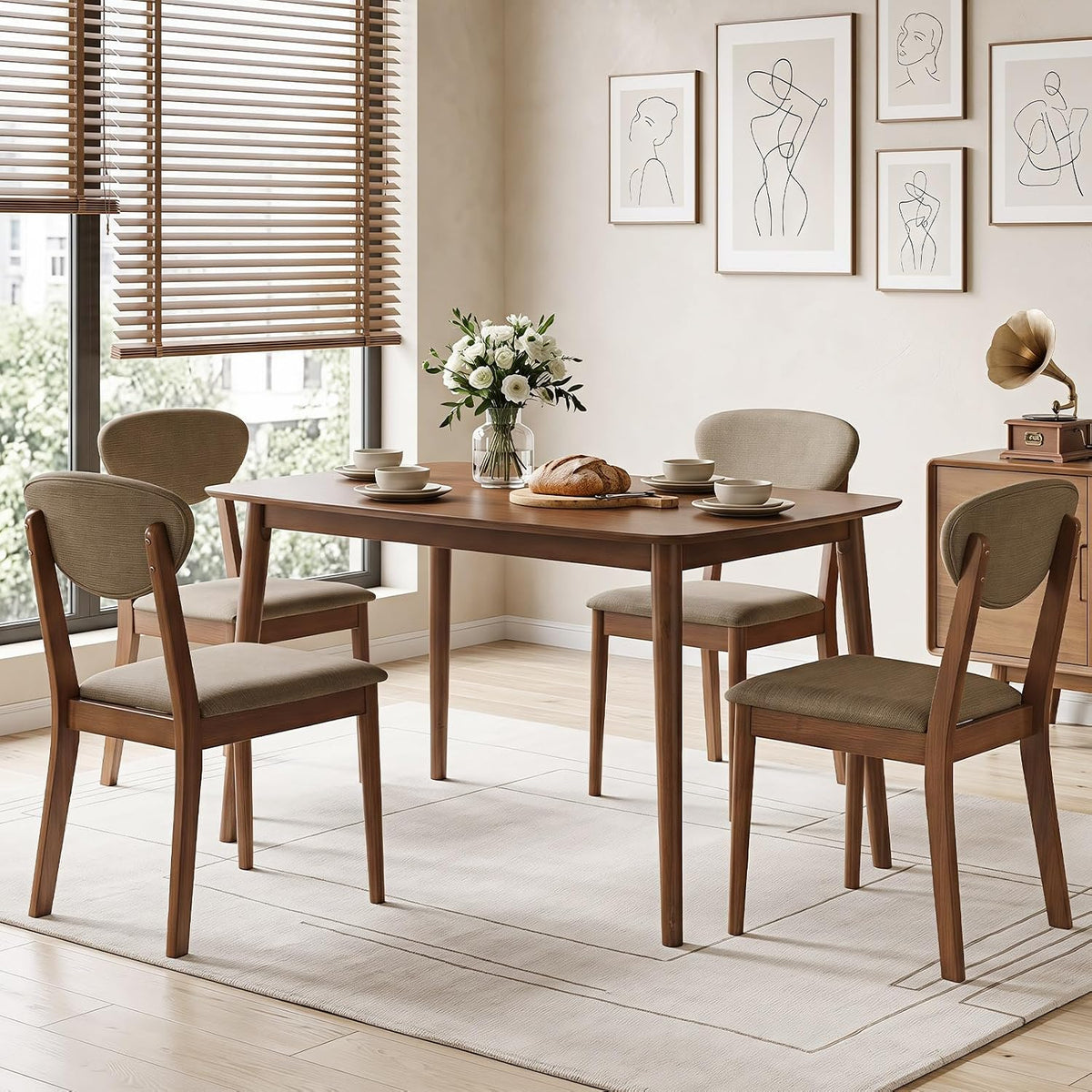 Goflame Wooden Dining Chairs Set of 4, Upholstered Kitchen Chairs | Farmhouse Dining Room Chair w/ Padded Seat & Back