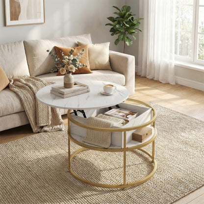Goflame 31.5" Round Lift Top Coffee Table with Storage and Hidden Compartment