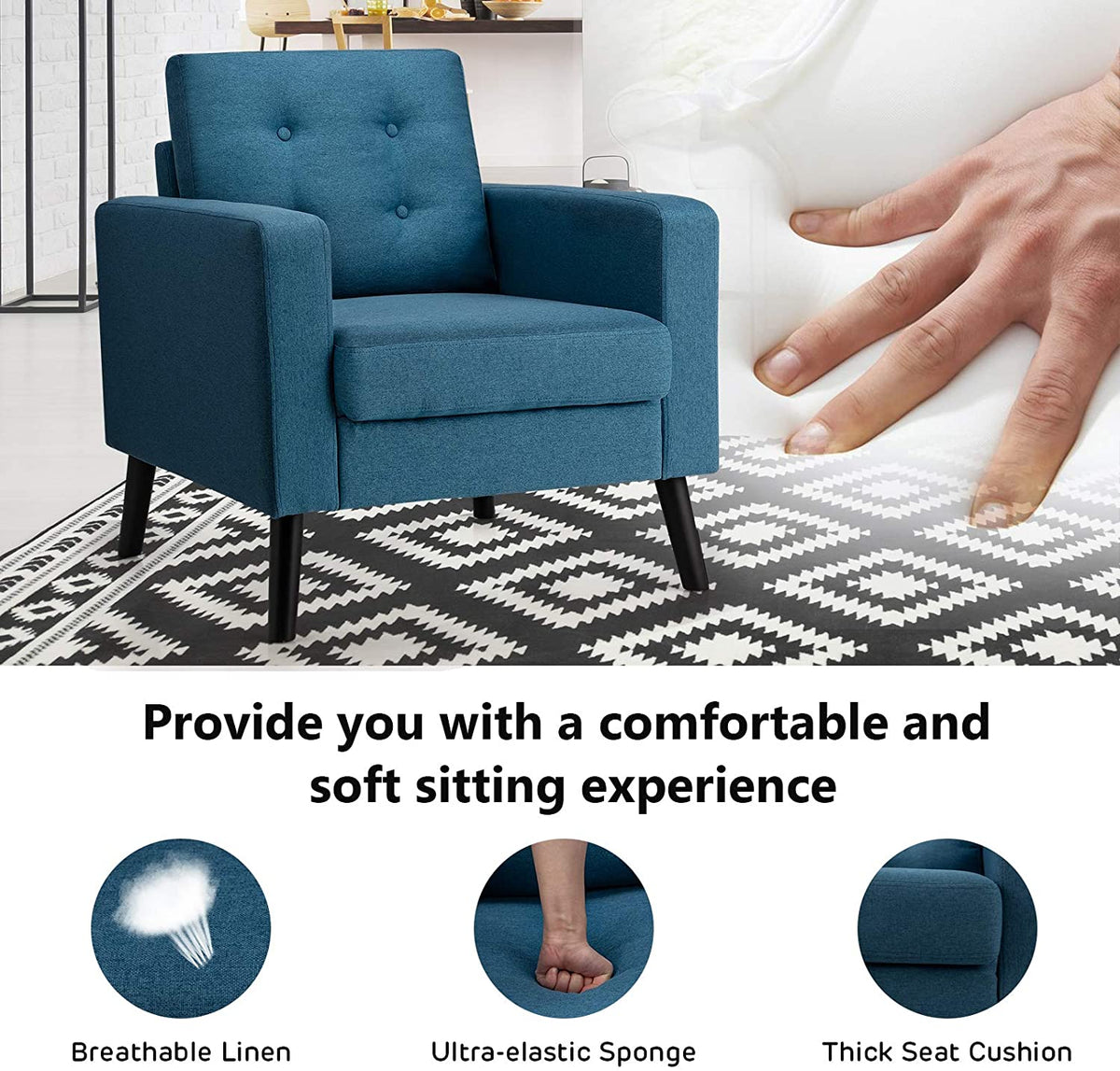 Goflame Modern Accent Chair, Mid-Century Upholstered Armchair Club Chair - Goflameus
