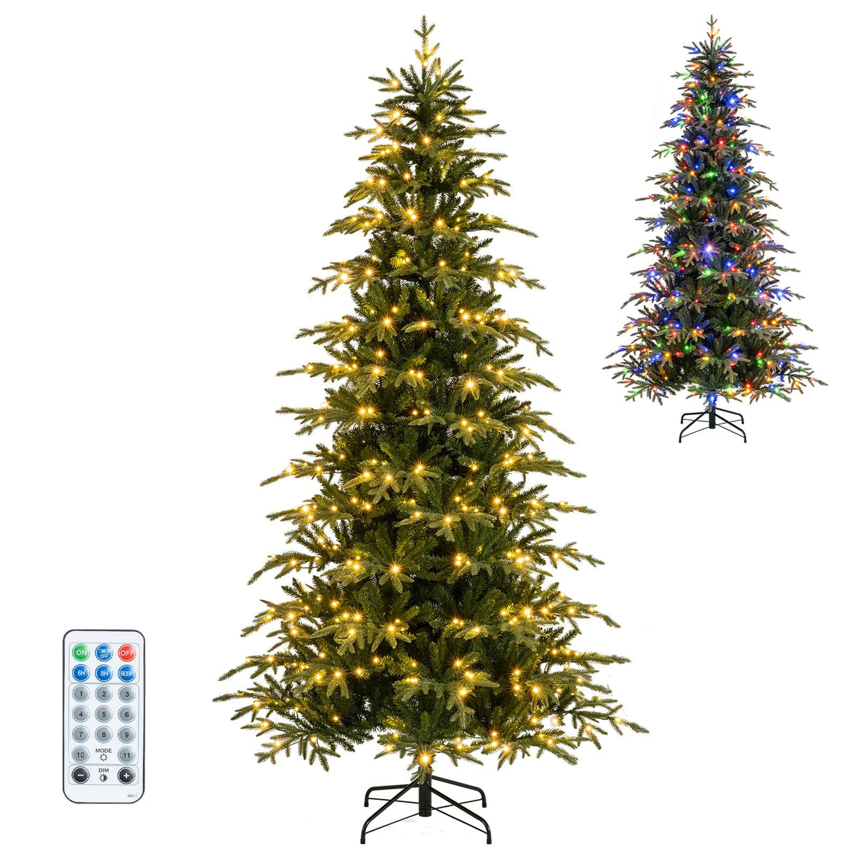 6FT/7.5FT/8FT Pre-lit Artificial Christmas Tree, Hinged Xmas Tree with 1195 Branch Tips