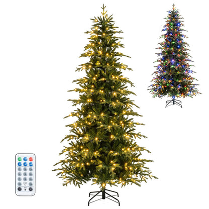 6FT/7.5FT/8FT Pre-lit Artificial Christmas Tree, Hinged Xmas Tree with 1195 Branch Tips