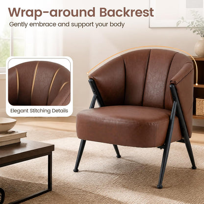 Goflame Mid Century Modern Accent Chair w/Curved Backrest & Wide Seat