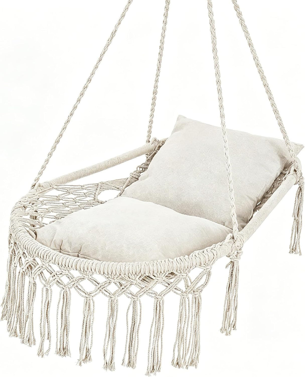 Goflame Macrame Hammock Chair w/Removable Cushions & Sturdy Metal Ring