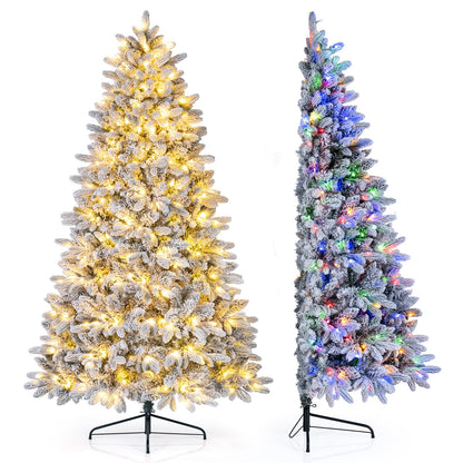 GOFLAME 6FT/7FT Pre-lit Half Christmas Tree | Snow Flocked Artificial Xmas Tree