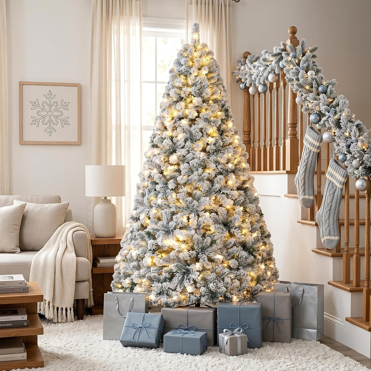GOFLAME Artificial Christmas Tree Snow Flocked
