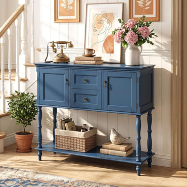 Goflame Console Table with 2 Drawers & 2 Door Cabinets | Narrow Sofa Stand Behind Couch Table with Open Storage Shelf for Living Room